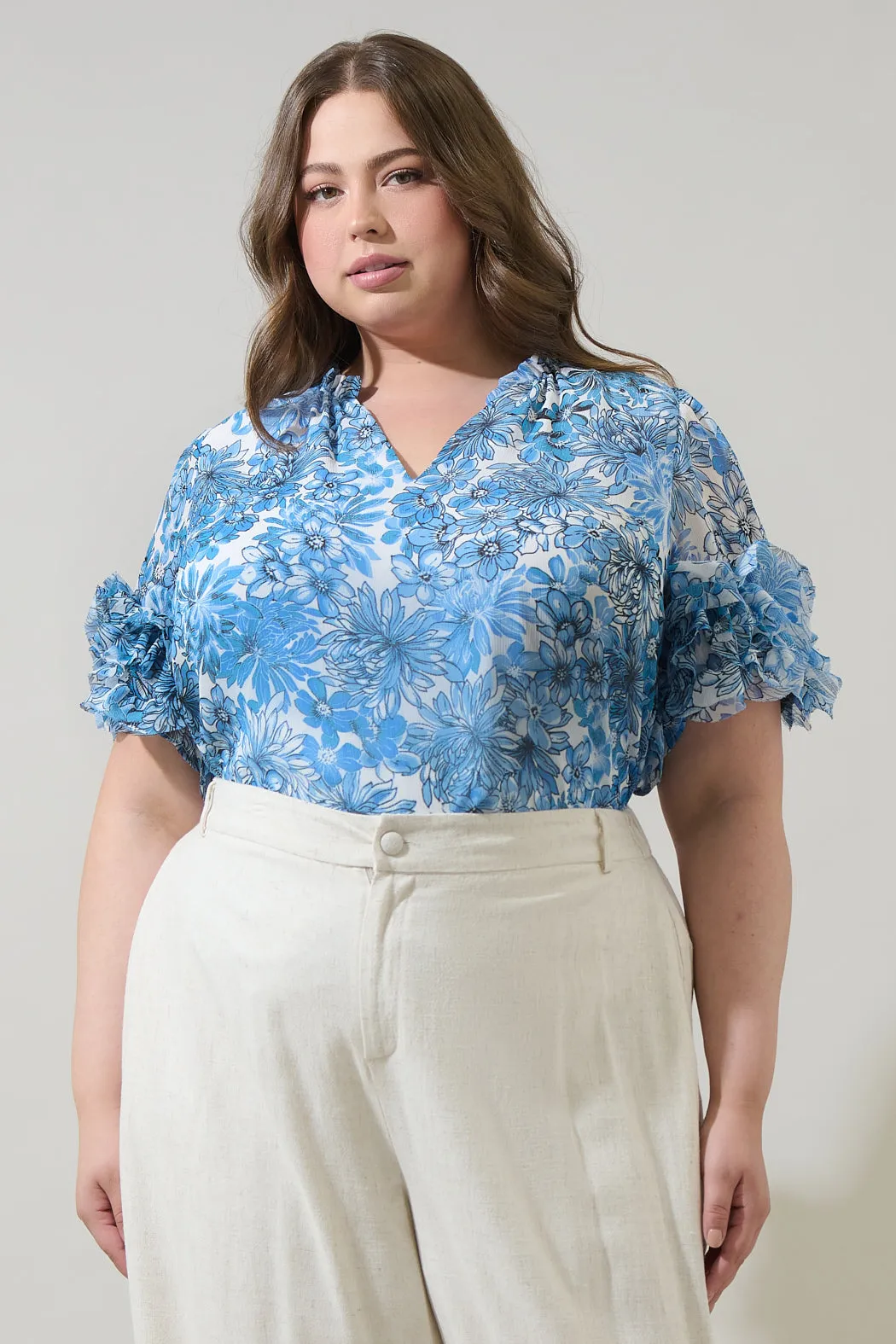 Tierra Floral Endry Ruffle Blouse Curve sold by Sugarlips