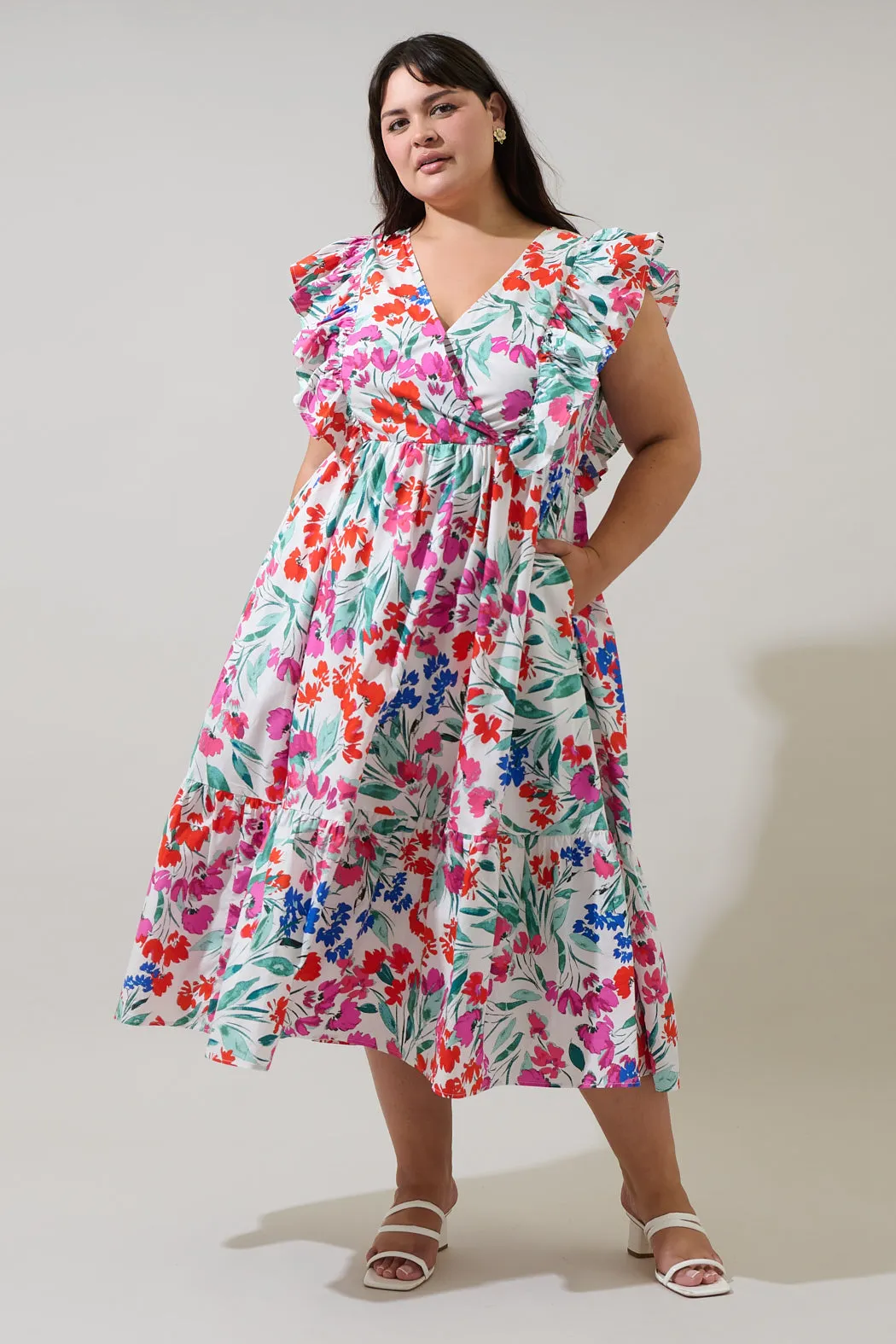 Kivia Blossom Fairness Poplin Surplice Midi Dress Curve sold by Sugarlips