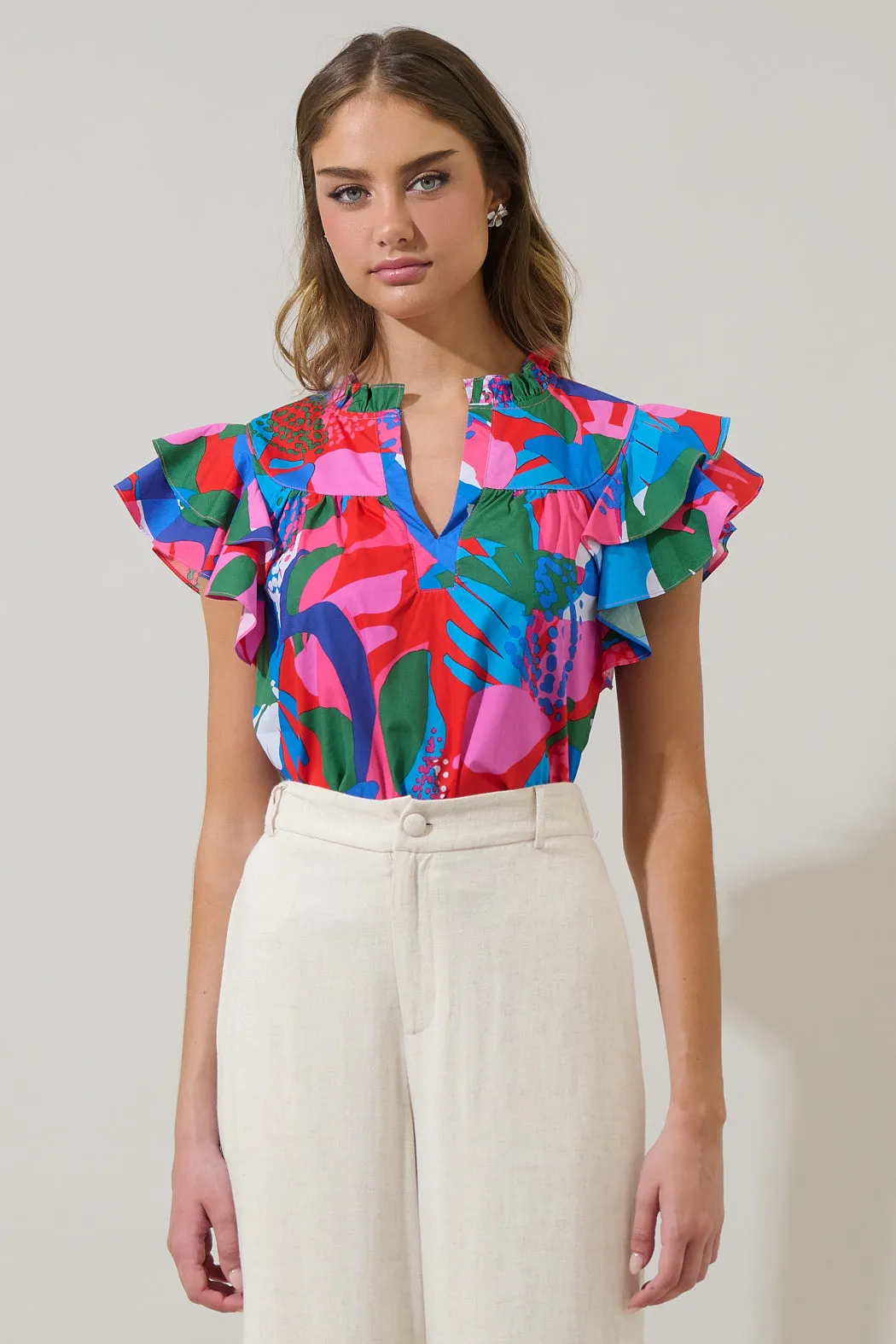 Exene Floral Emery Split Neck Top sold by Sugarlips