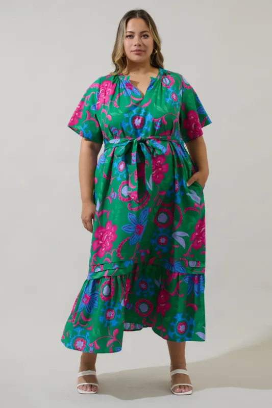 Cabina Floral Reya Pleated Midi Dress Curve sold by Sugarlips