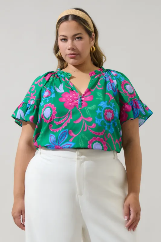 Cabina Floral Macy Ruffle Top Curve sold by Sugarlips