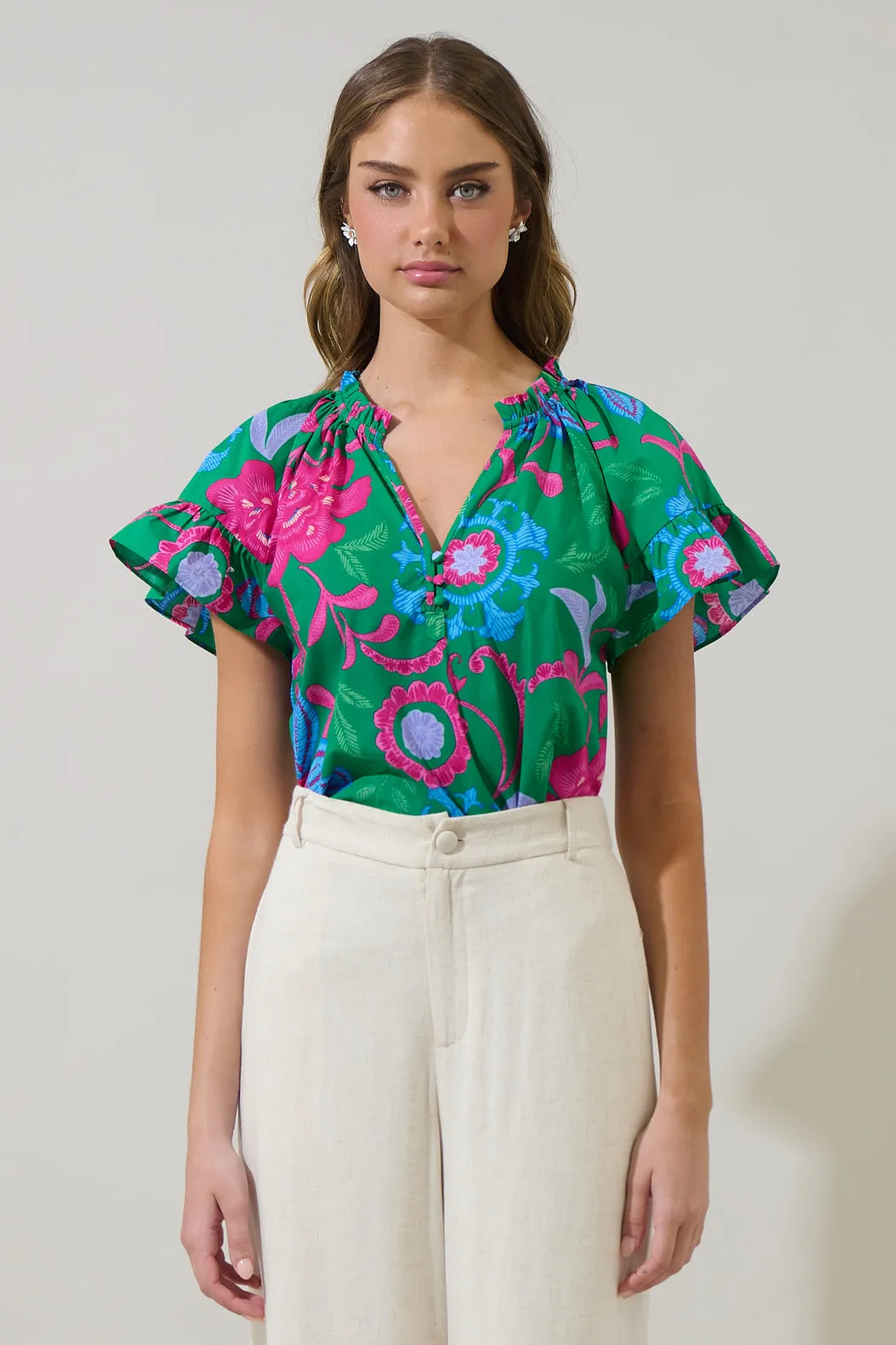 Cabina Floral Macy Ruffle Top sold by Sugarlips