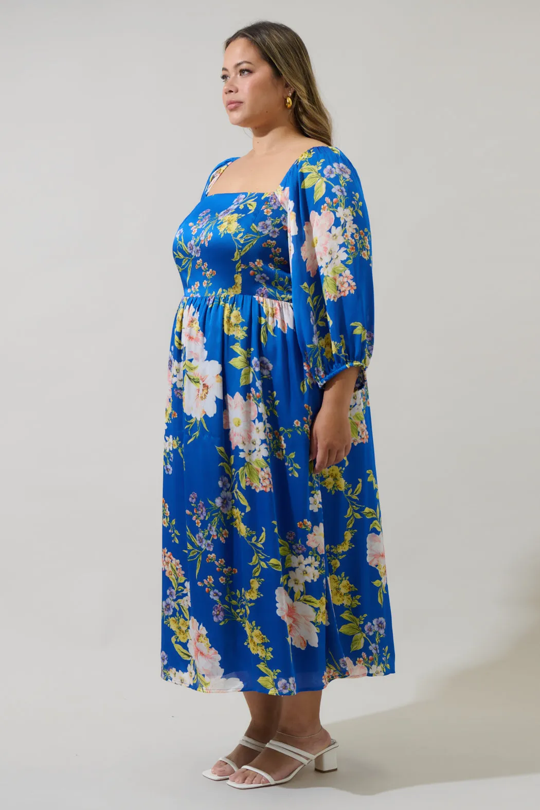 Solary Floral Amaretto Puff Sleeve Midi Dress Curve sold by Sugarlips product image thumbnail 3
