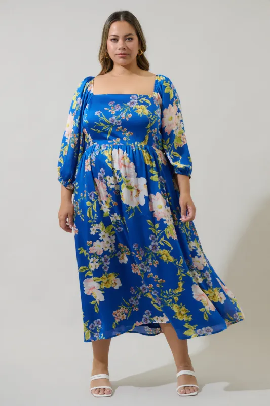 Solary Floral Amaretto Puff Sleeve Midi Dress Curve sold by Sugarlips