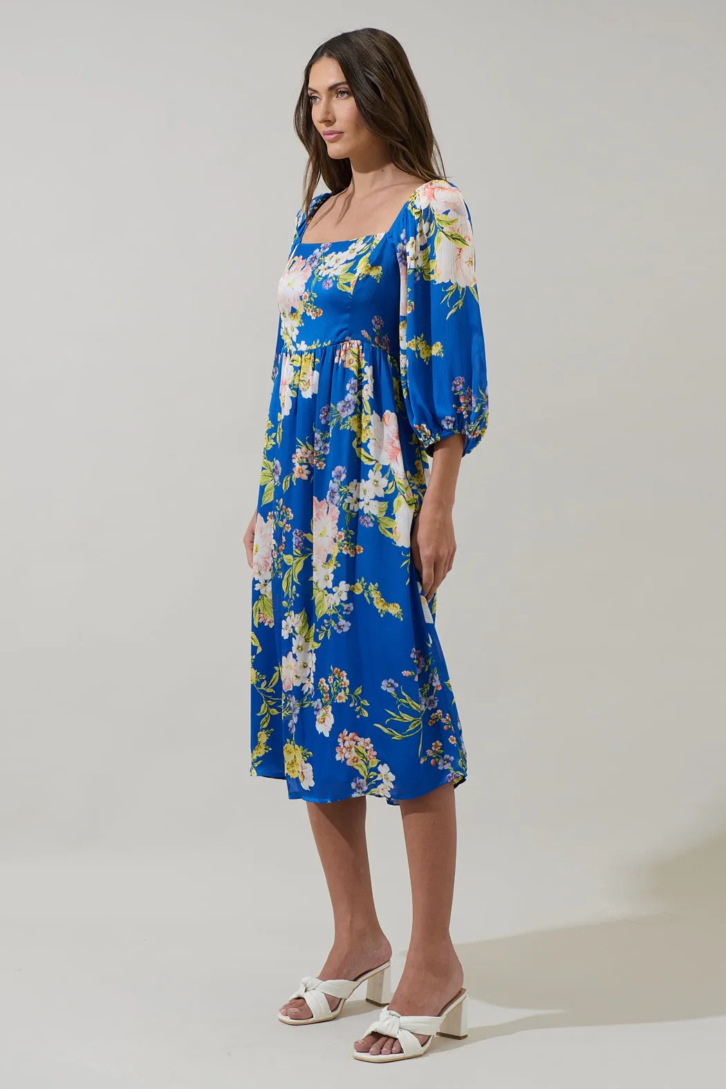 Solary Floral Amaretto Puff Sleeve Midi Dress sold by Sugarlips product image thumbnail 3