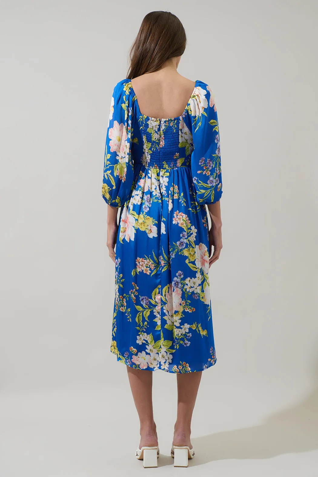 Solary Floral Amaretto Puff Sleeve Midi Dress sold by Sugarlips product image thumbnail 2