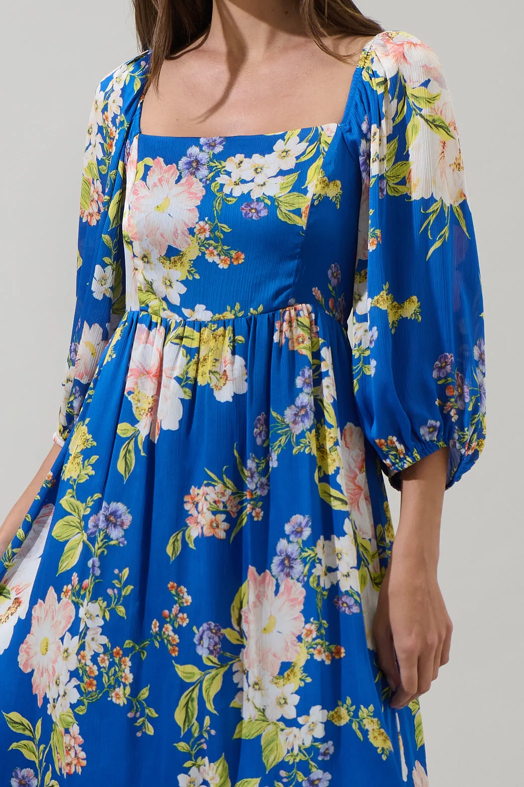 Solary Floral Amaretto Puff Sleeve Midi Dress sold by Sugarlips product image thumbnail 4