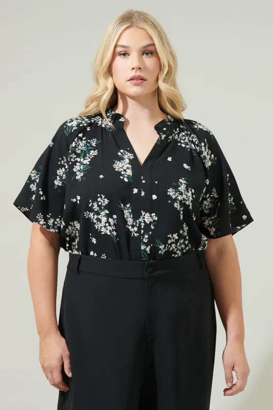 Magnol Floral Ruffle Split Neck Blouse Curve sold by Sugarlips