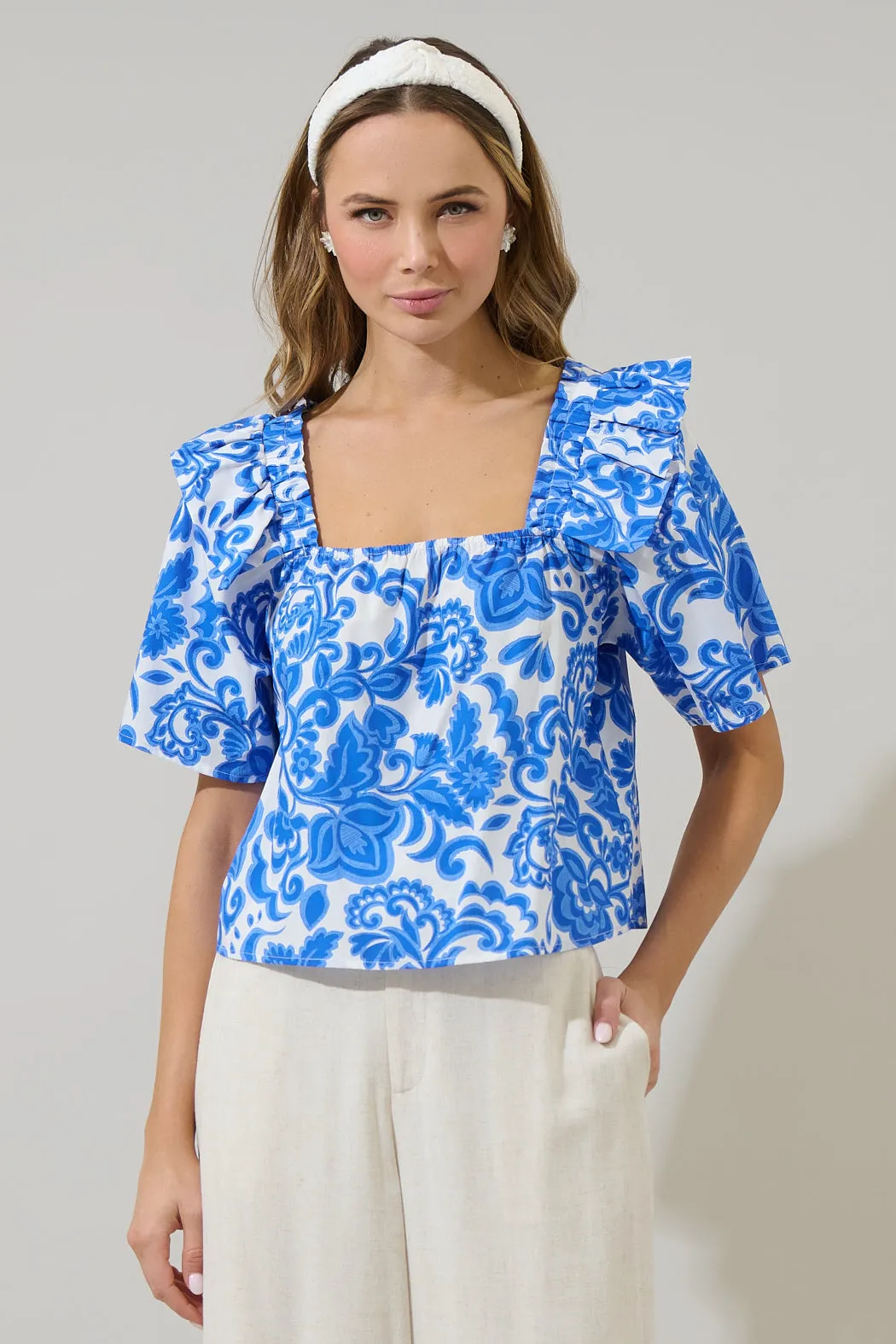 Magee Floral Careen Poplin Ruffle Top sold by Sugarlips