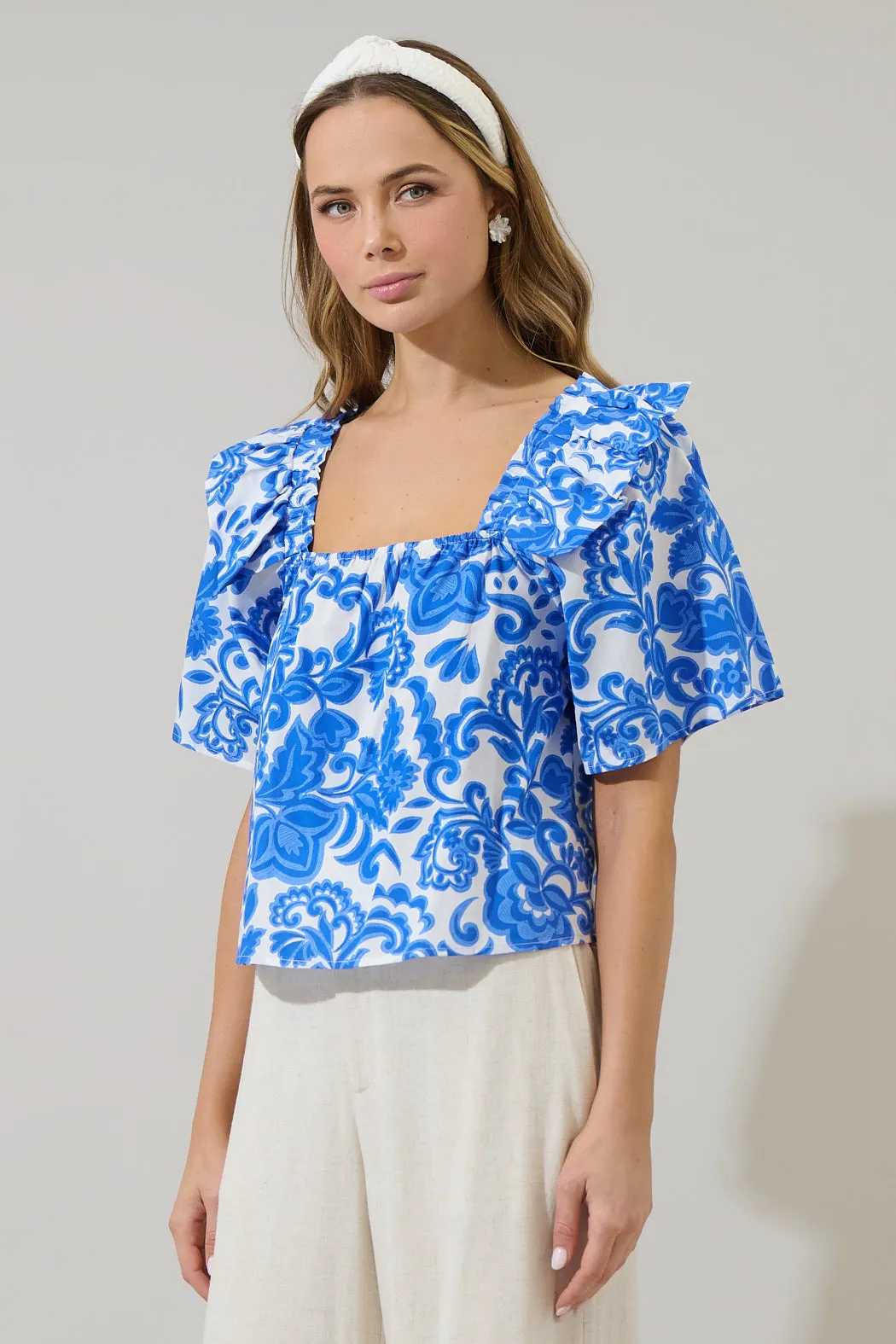 Magee Floral Careen Poplin Ruffle Top sold by Sugarlips product image thumbnail 3