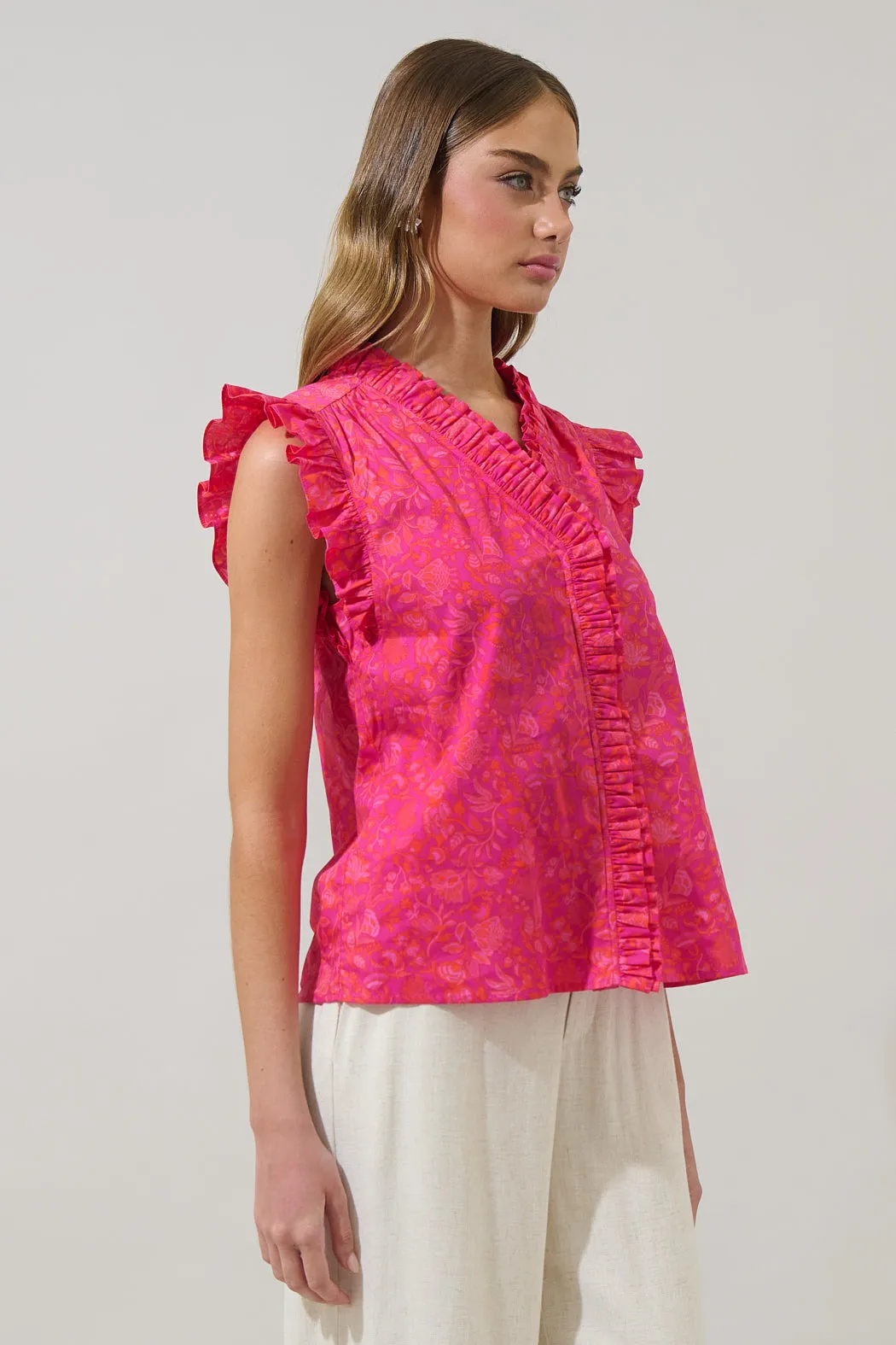 Cerise Floral Eviel Ruffle Blouse sold by Sugarlips product image thumbnail 3