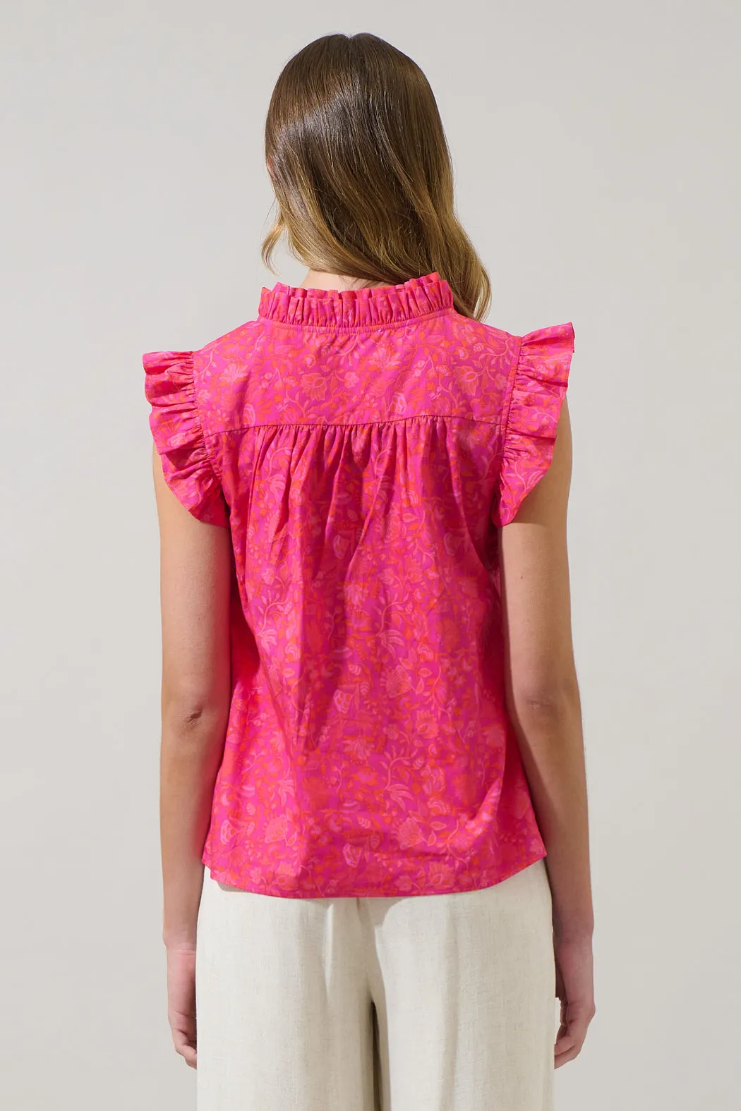Cerise Floral Eviel Ruffle Blouse sold by Sugarlips product image thumbnail 2