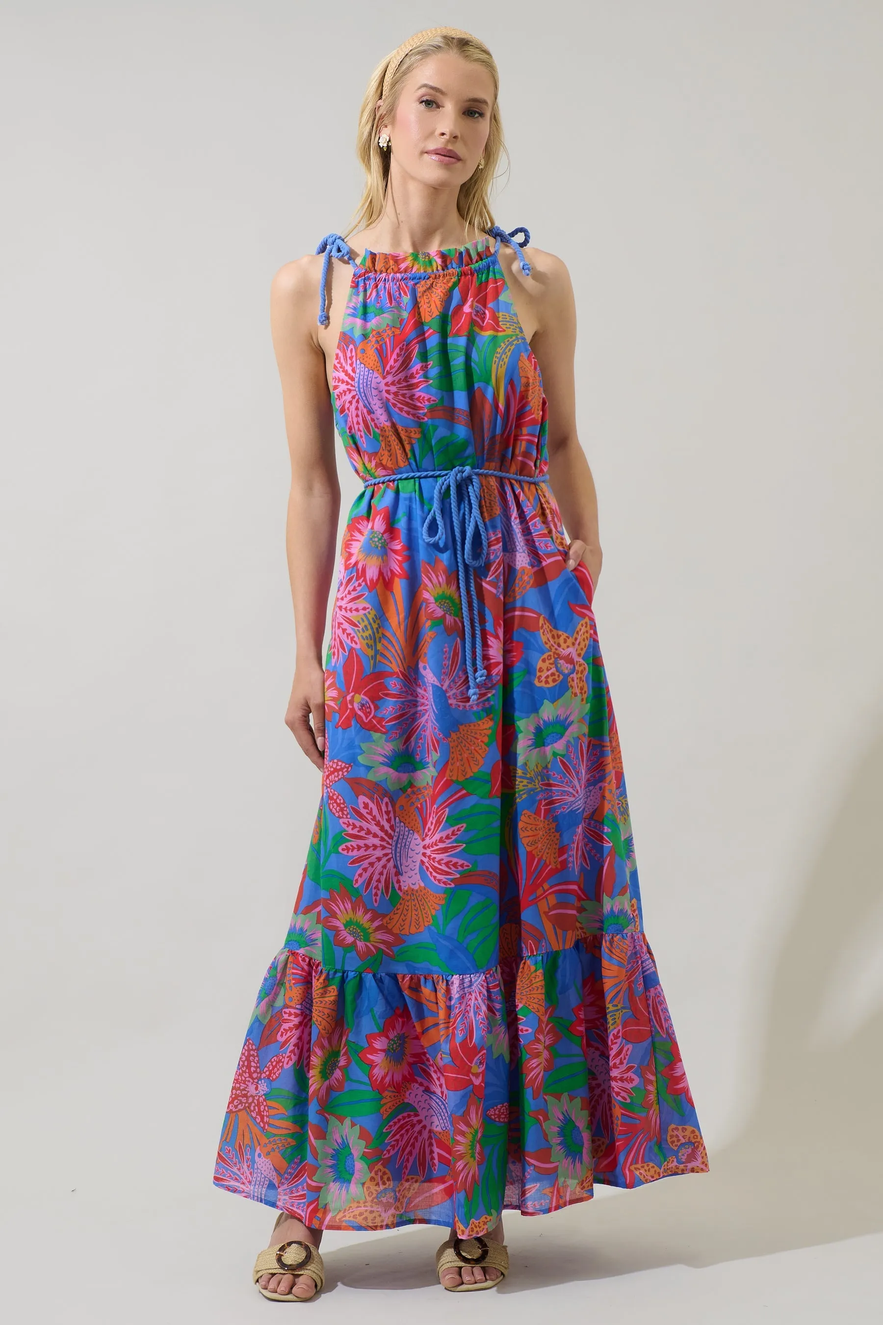 Cindal Floral Kay Halter Neck Maxi Dress sold by Sugarlips