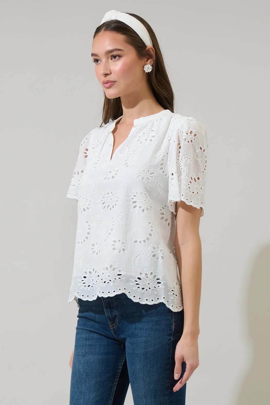 Shirin Eyelet Split Neck Top sold by Sugarlips product image thumbnail 3