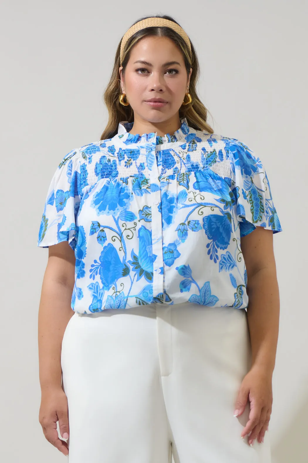 Samian Floral Romy Mock Neck Top Curve sold by Sugarlips