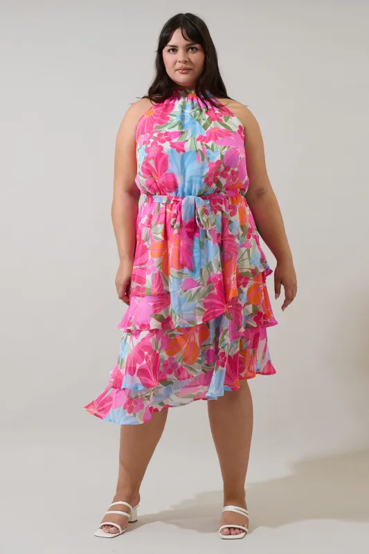 Calista Floral Ivone Ruffle Midi Dress Curve sold by Sugarlips