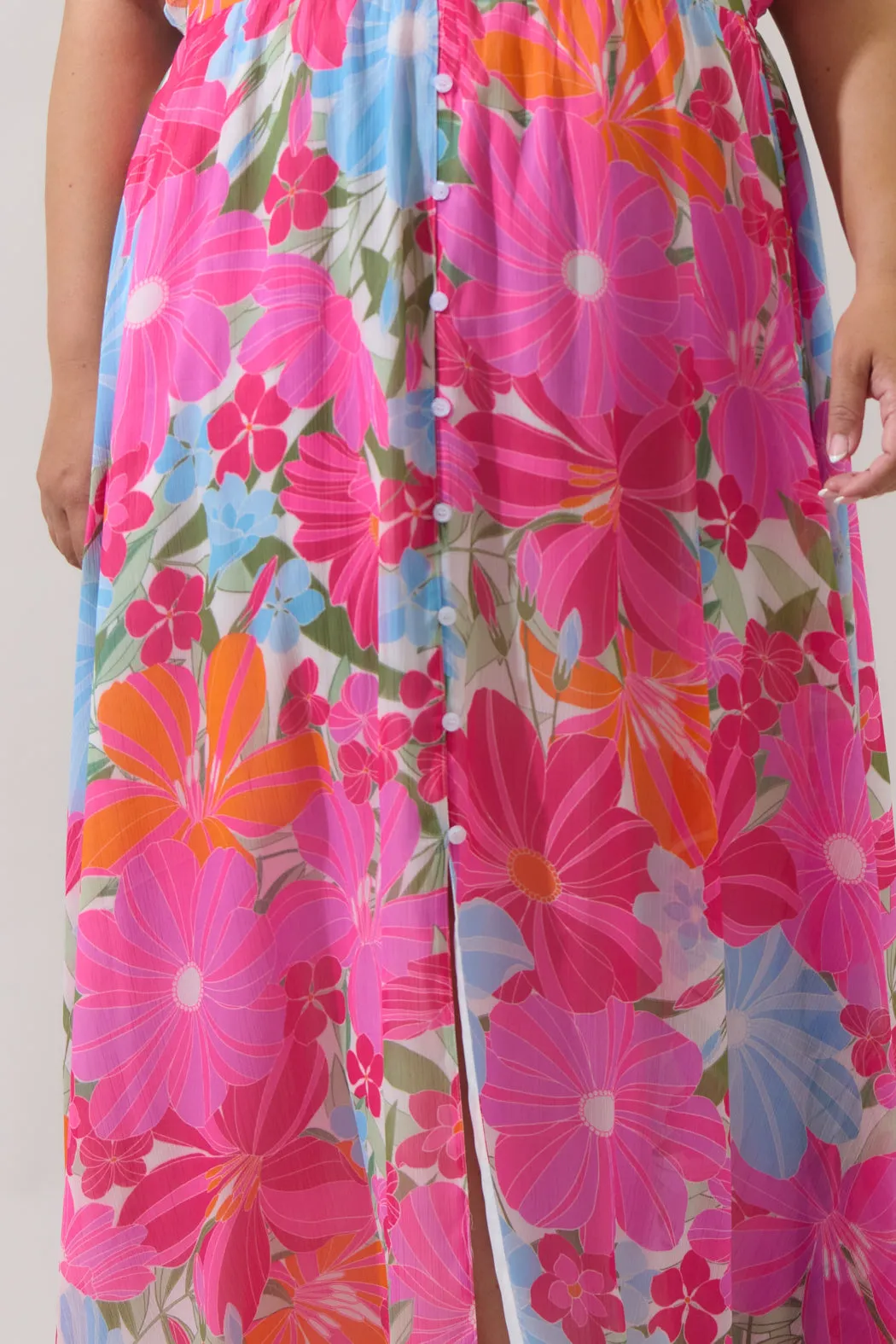 Calista Floral Linana Button Front Maxi Dress Curve sold by Sugarlips product image thumbnail 5
