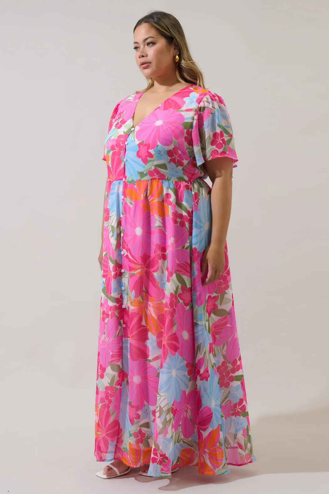 Calista Floral Linana Button Front Maxi Dress Curve sold by Sugarlips product image thumbnail 3