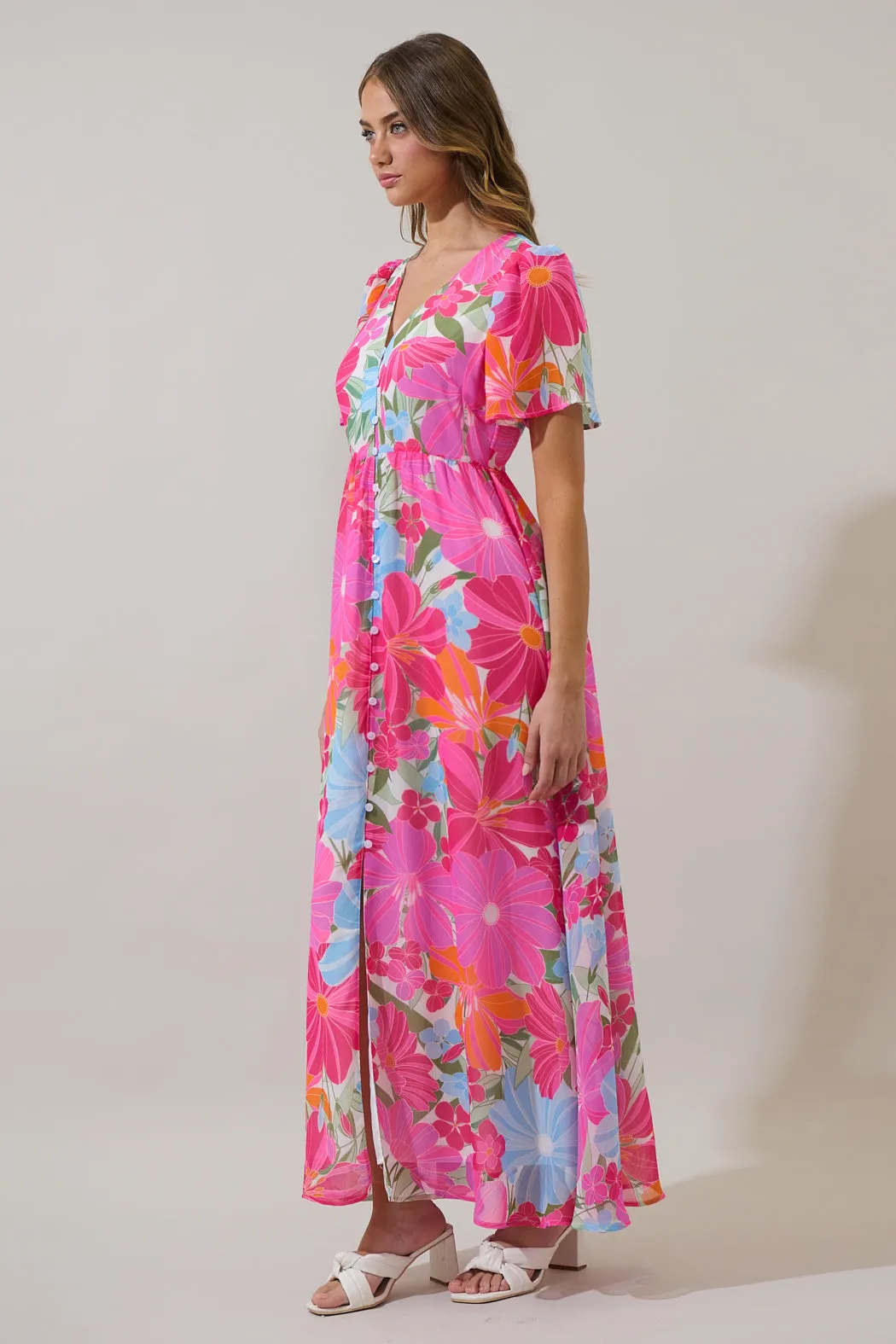 Calista Floral Linana Button Front Maxi Dress sold by Sugarlips product image thumbnail 3