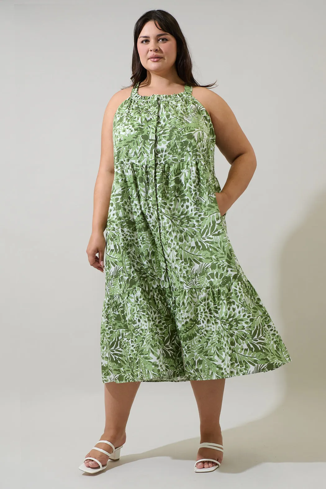 Irenan Leaf Zelie Sleeveless Midi Dress Curve sold by Sugarlips