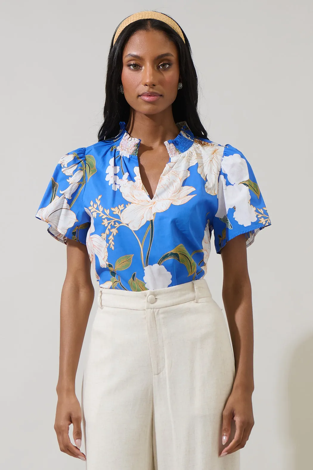 Roswell Floral Barcy Smocked Top sold by Sugarlips