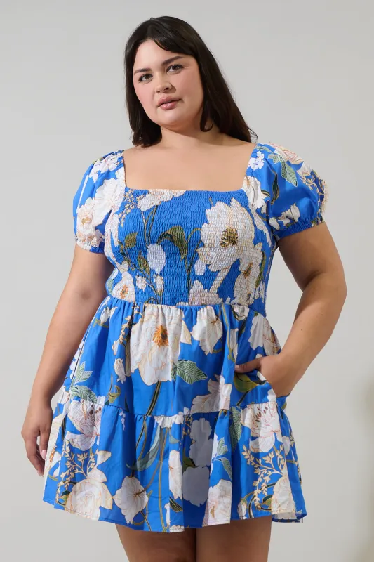 Roswell Floral Romiel Smocked Mini Dress Curve sold by Sugarlips
