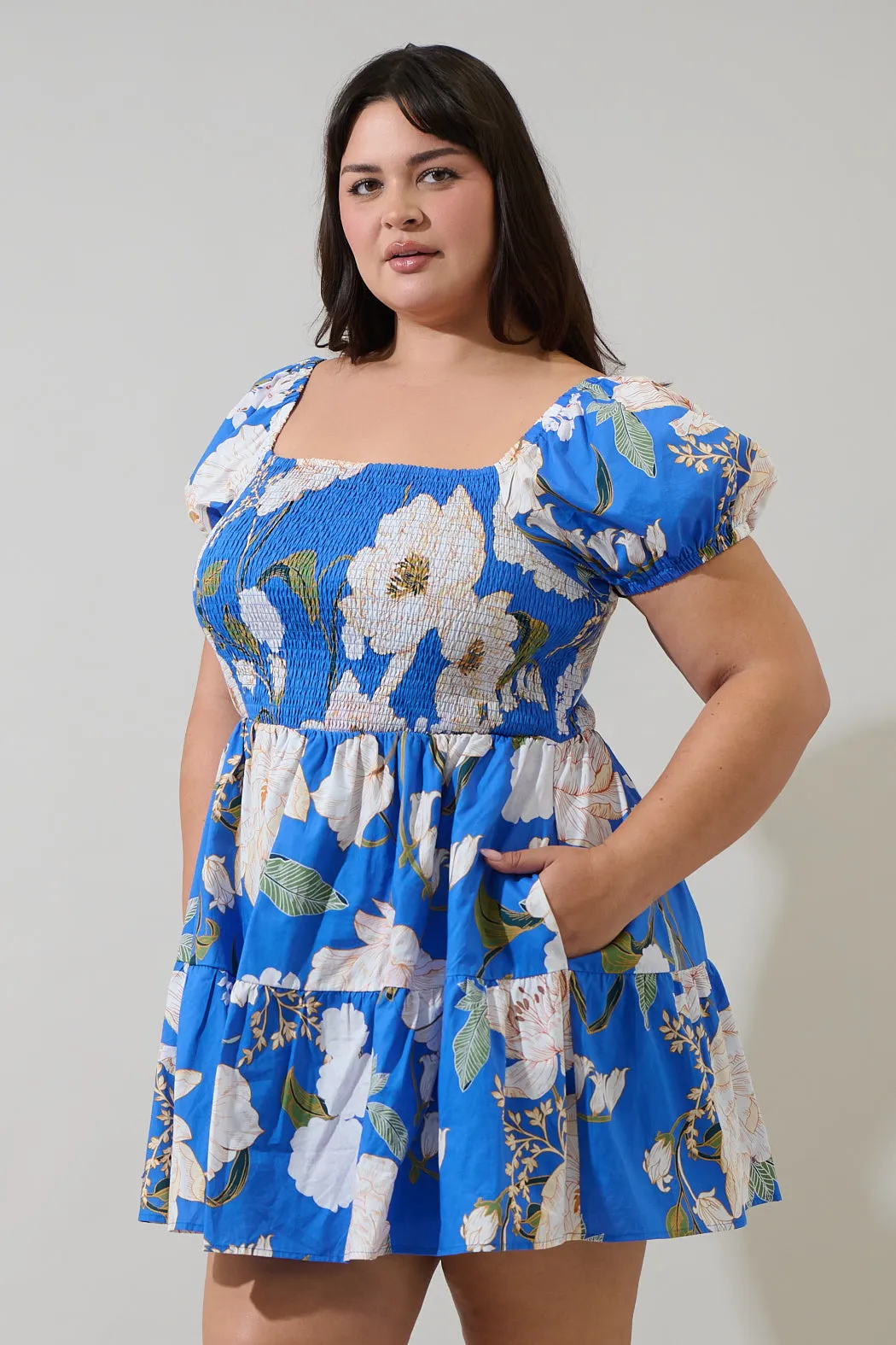 Roswell Floral Romiel Smocked Mini Dress Curve sold by Sugarlips product image thumbnail 3