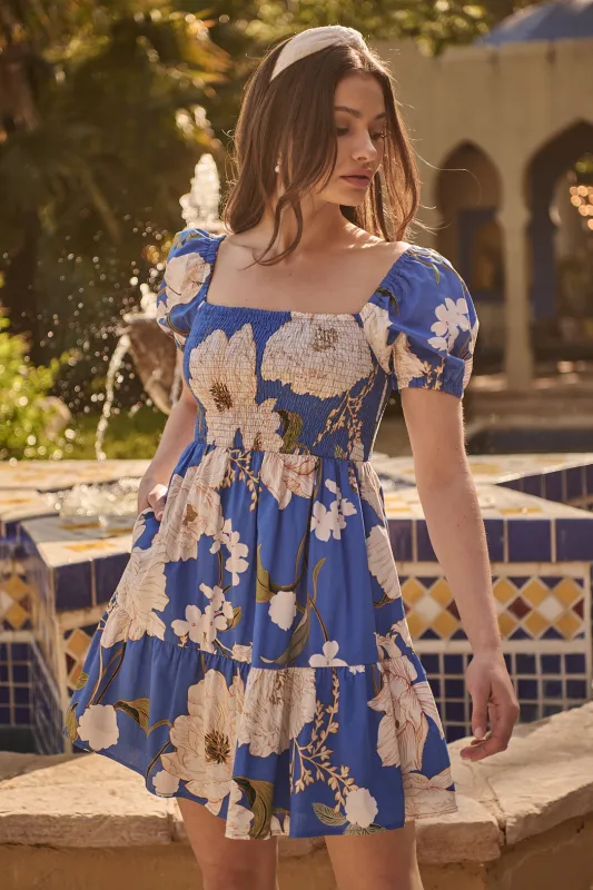 Roswell Floral Romiel Smocked Mini Dress sold by Sugarlips