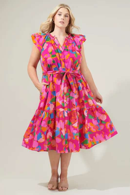 Daphne Floral Dynamite Button Midi Dress Curve sold by Sugarlips