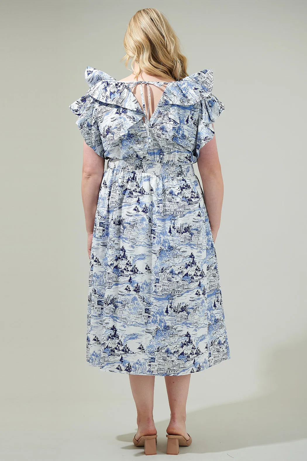 Francine Toile Sky Santana Tie Back Midi Dress Curve sold by Sugarlips product image thumbnail 2