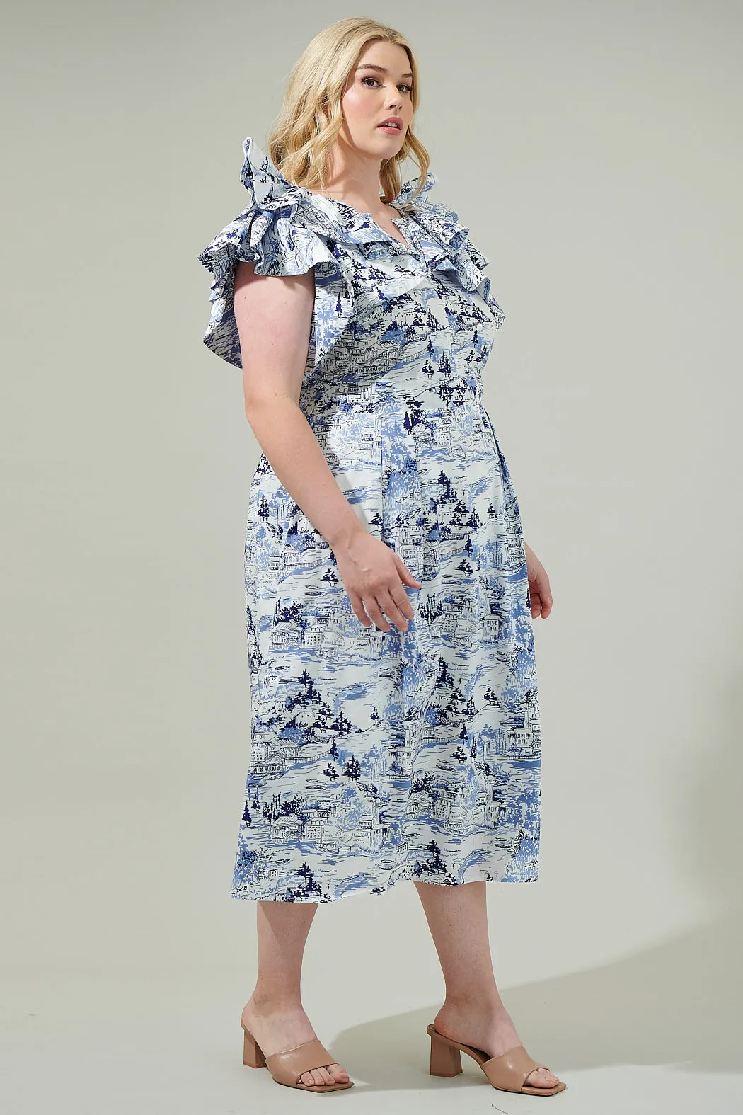 Francine Toile Sky Santana Tie Back Midi Dress Curve sold by Sugarlips product image thumbnail 3
