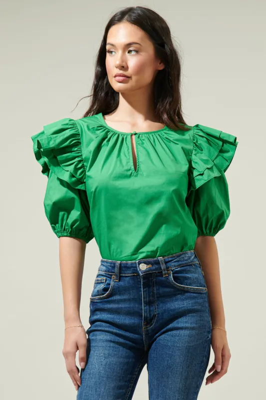 Flores Poplin Ruffle Short Sleeve Top sold by Sugarlips