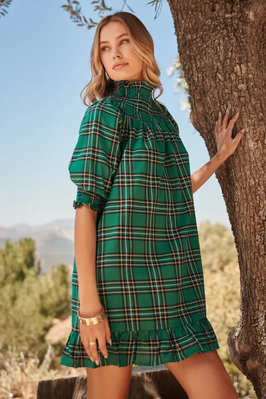 Boswell Tartan Plaid Smocked Yoke Mini Dress sold by Sugarlips