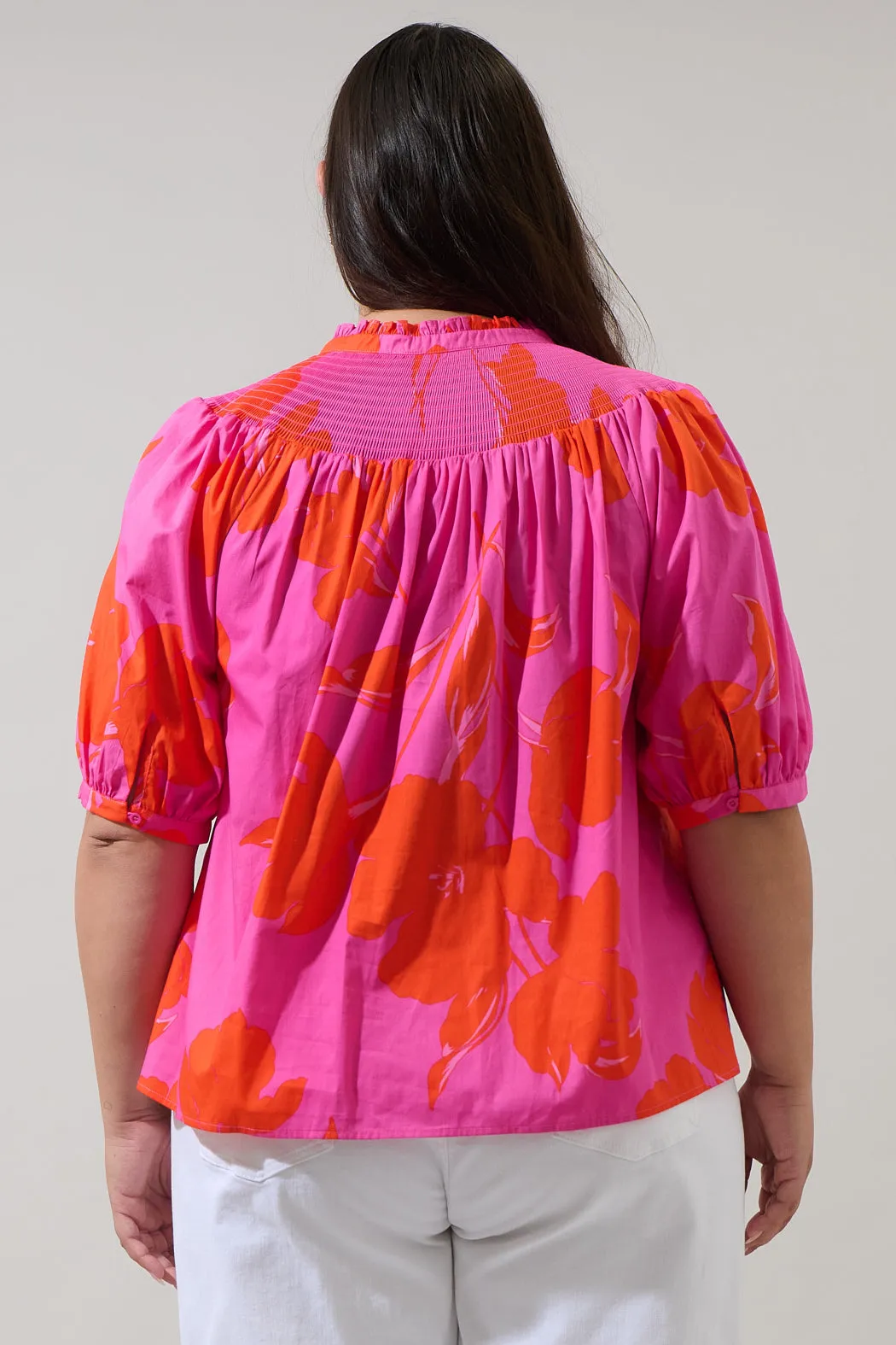 Aurea Floral Blossom Smocked Mock Neck Top Curve sold by Sugarlips product image thumbnail 2