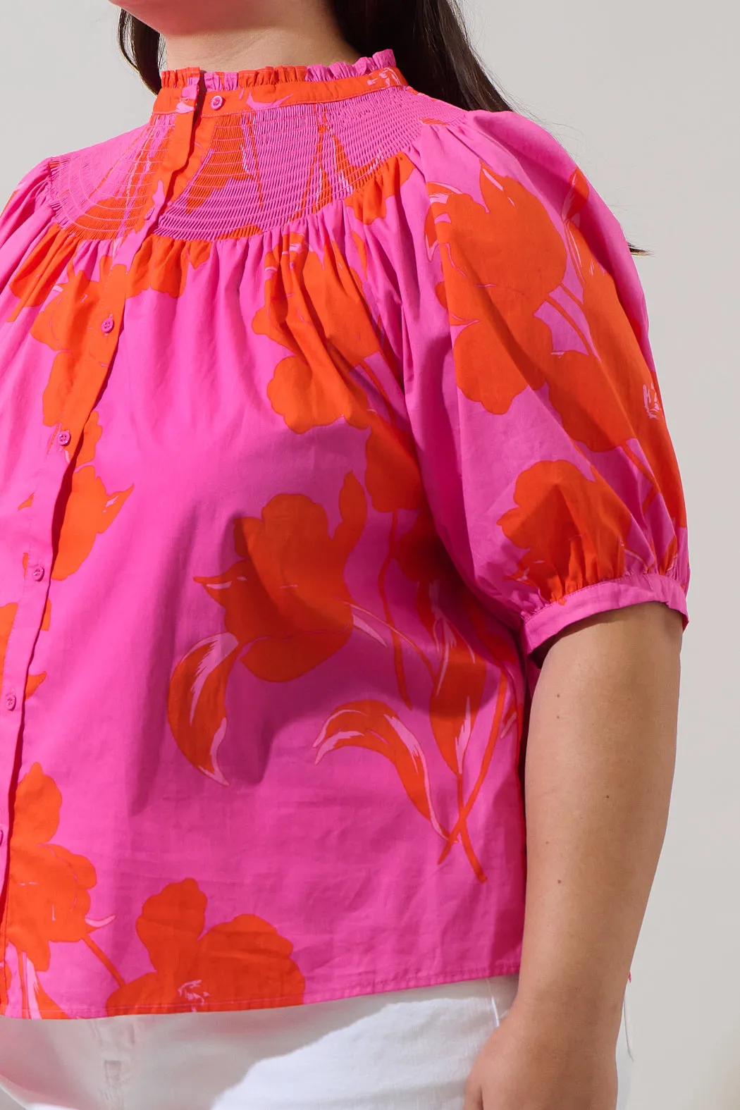 Aurea Floral Blossom Smocked Mock Neck Top Curve sold by Sugarlips product image thumbnail 5