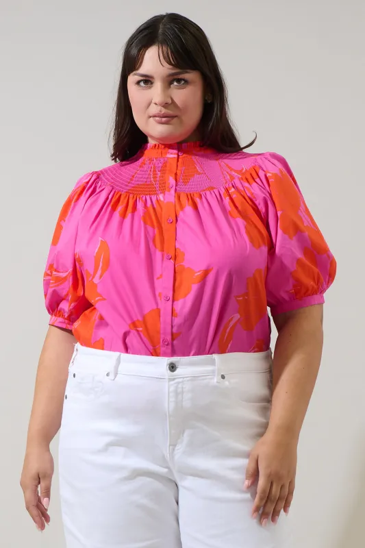Aurea Floral Blossom Smocked Mock Neck Top Curve sold by Sugarlips