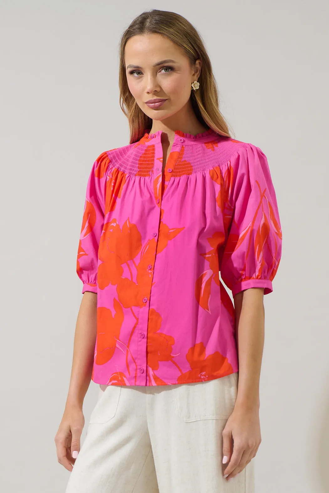 Aurea Floral Blossom Smocked Mock Neck Top sold by Sugarlips product image thumbnail 3