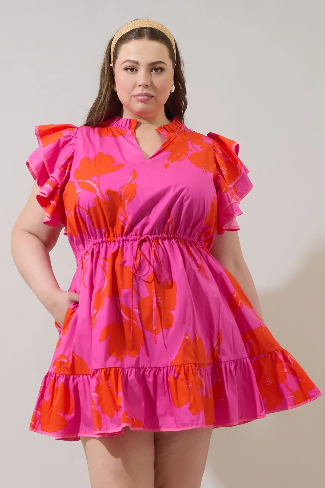 Aurea Floral Alina Ruffle Shift Mini Dress Curve sold by Sugarlips