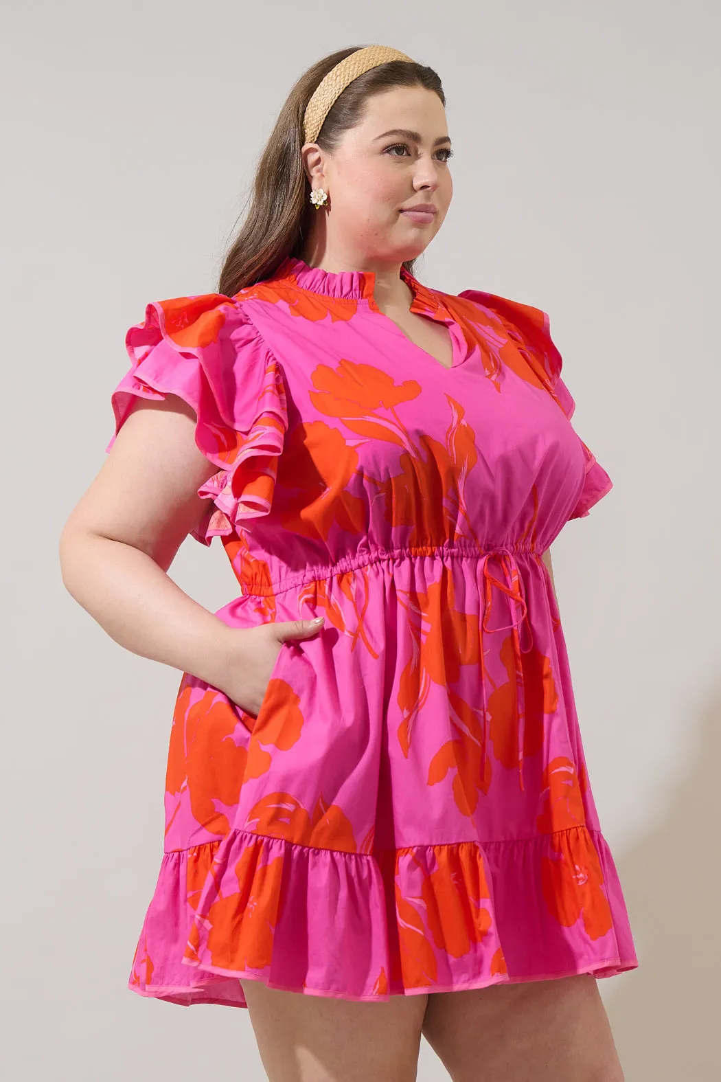Aurea Floral Alina Ruffle Shift Mini Dress Curve sold by Sugarlips product image thumbnail 3