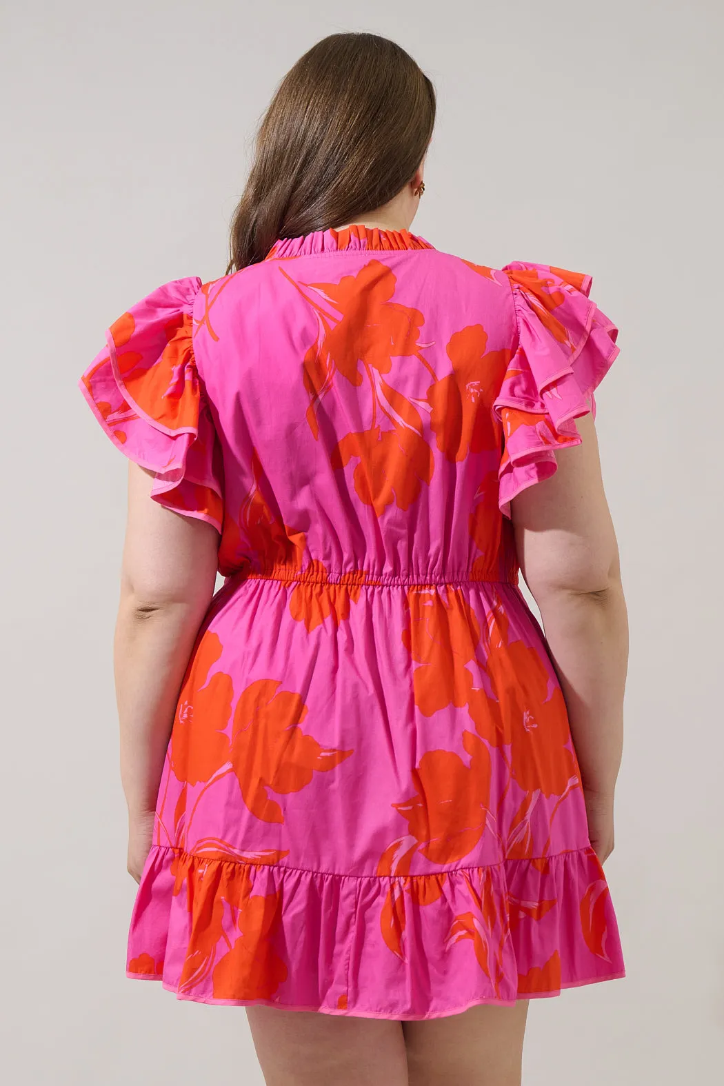 Aurea Floral Alina Ruffle Shift Mini Dress Curve sold by Sugarlips product image thumbnail 2