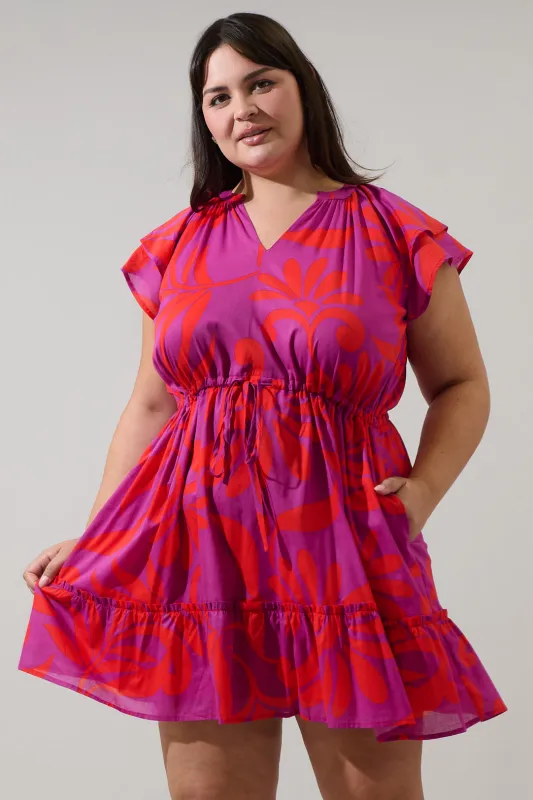 Arona Floral Baden Ruffle Mini Dress Curve sold by Sugarlips