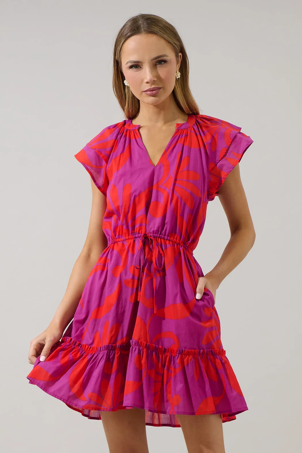 Arona Floral Baden Ruffle Mini Dress sold by Sugarlips