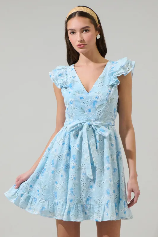 Boleta Aurellia Ruffle Eyelet Mini Dress sold by Sugarlips