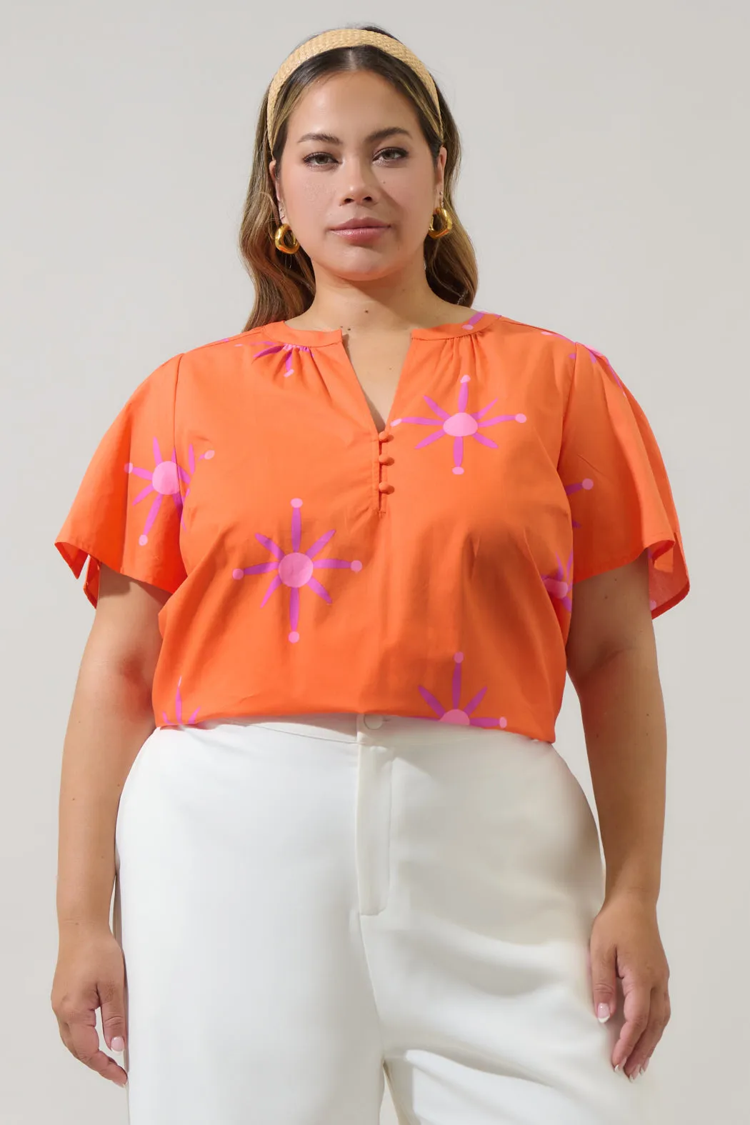 Karani Starburst Xoey Split Neck Top Curve sold by Sugarlips