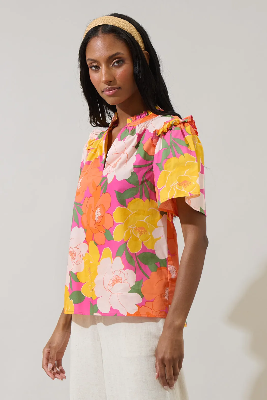 Milley Floral Mei Split Neck Satin Top sold by Sugarlips product image thumbnail 3