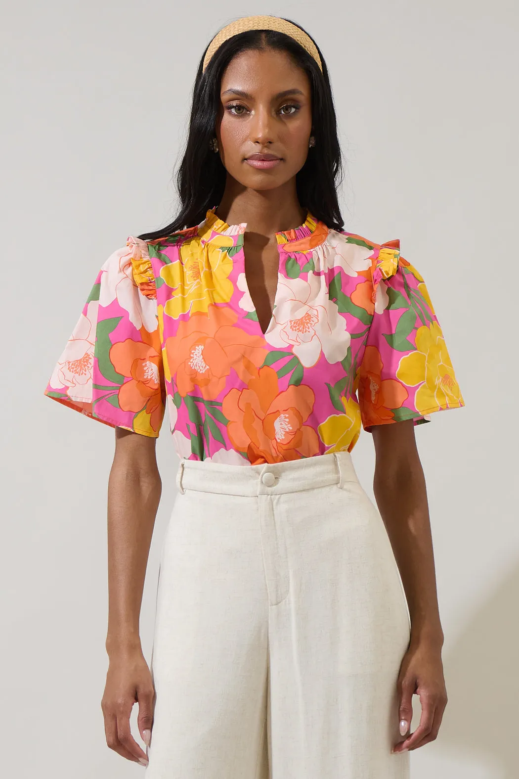 Milley Floral Mei Split Neck Satin Top sold by Sugarlips