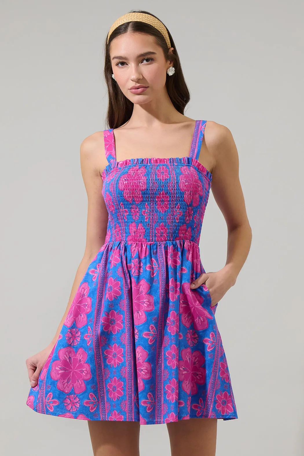 Bethel Floral Shelm Smocked Mini Dress sold by Sugarlips