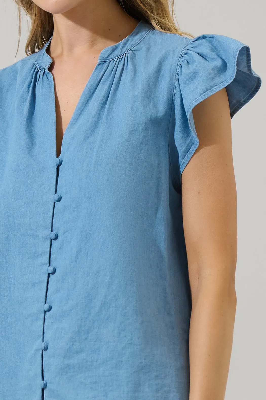 Haysville Chambray Split Neck Top sold by Sugarlips product image thumbnail 5