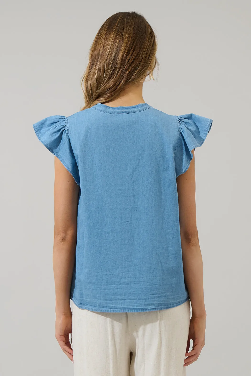 Haysville Chambray Split Neck Top sold by Sugarlips product image thumbnail 2