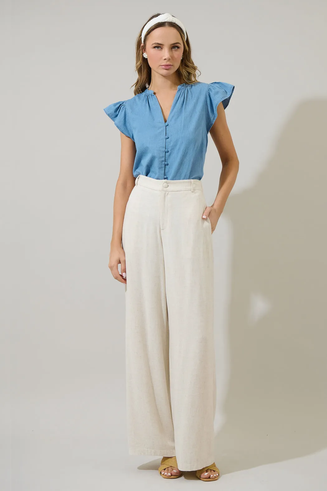 Haysville Chambray Split Neck Top sold by Sugarlips product image thumbnail 4